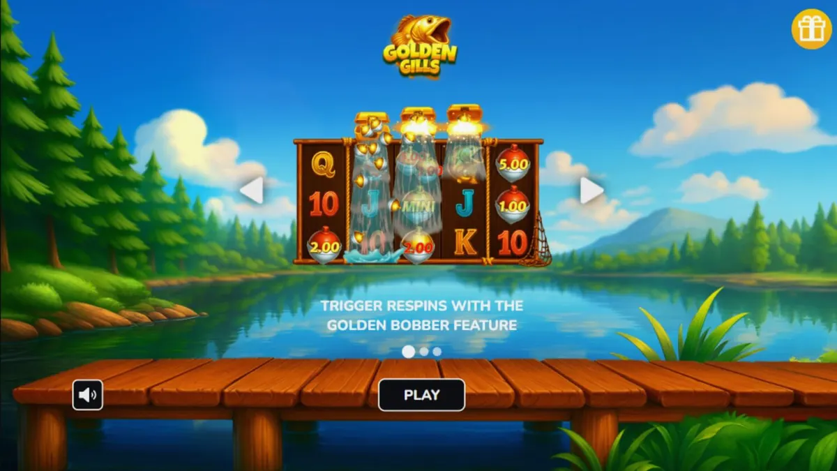 Tampilan visual slot Golden Gills dengan tema memancing dan simbol-simbol air yang cerah.