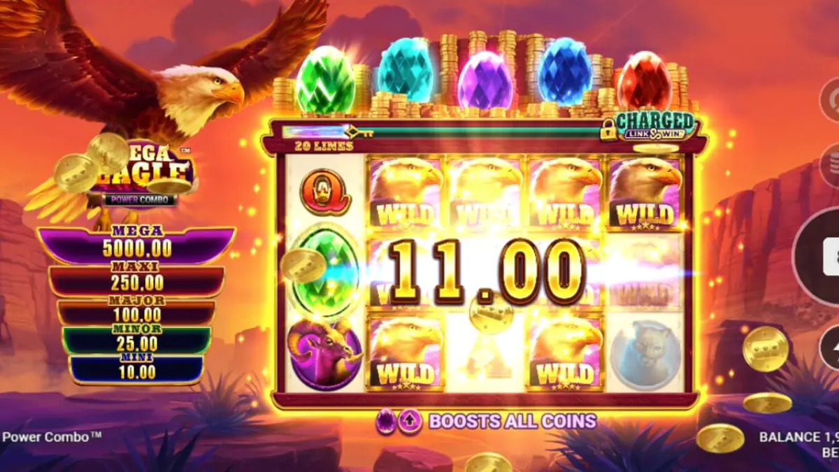 Pemandangan alam liar Amerika Utara dalam slot Mega Eagle Power Combo