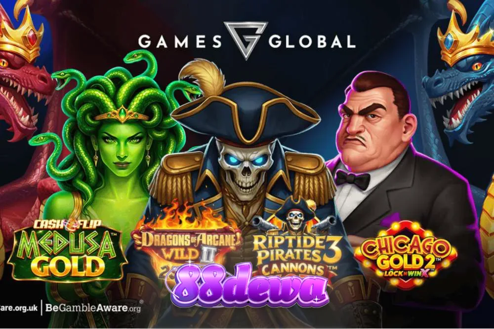 Tampilan visual dari seri slot Riptide Pirates yang penuh dengan elemen bajak laut dan fitur meriam.